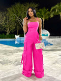 european and american new arrival cross-border women's sexy bandeau multi-pocket cargo jumpsuit wide leg romper