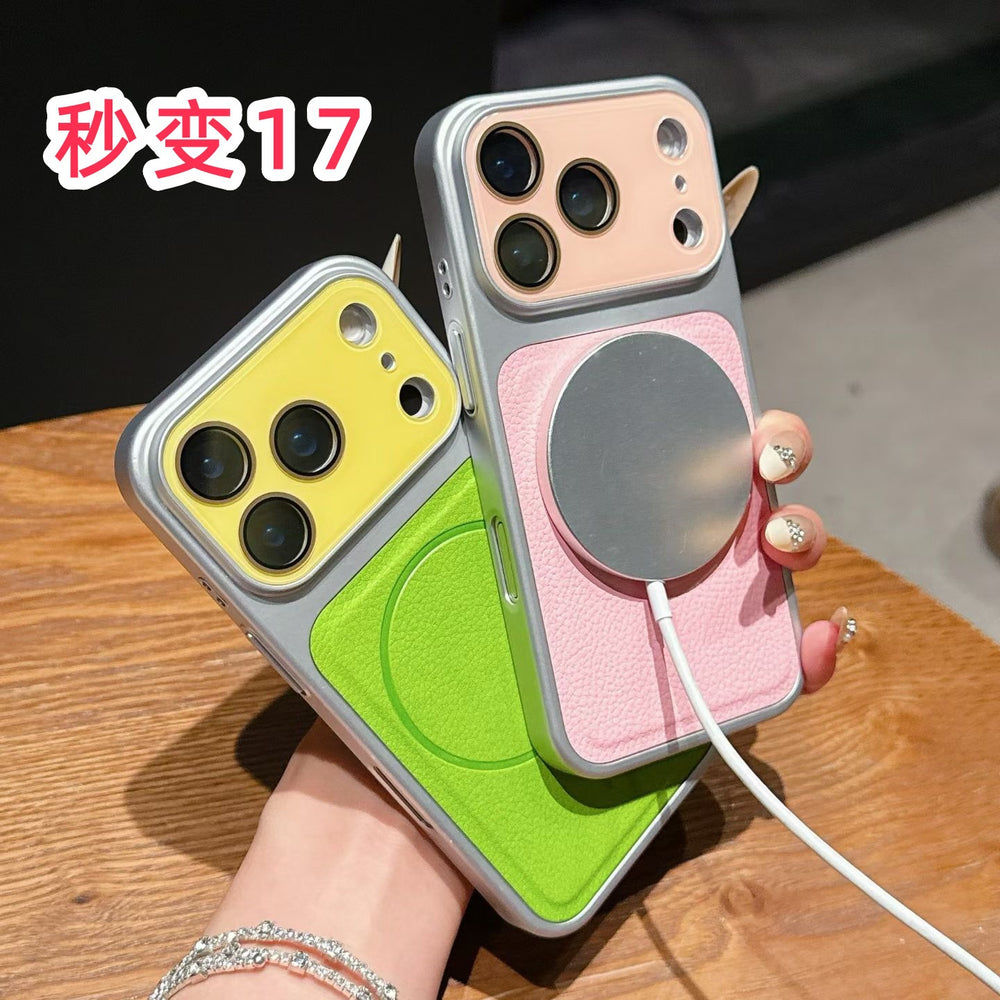 Dopamine lychee texture glass lens protector - instantly transform your phone into an apple 17 pro max magnetic case - compatible with iphone 16
