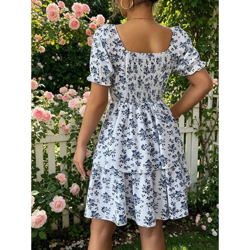 listing: new  original women's elegant floral print ruffle hem dress