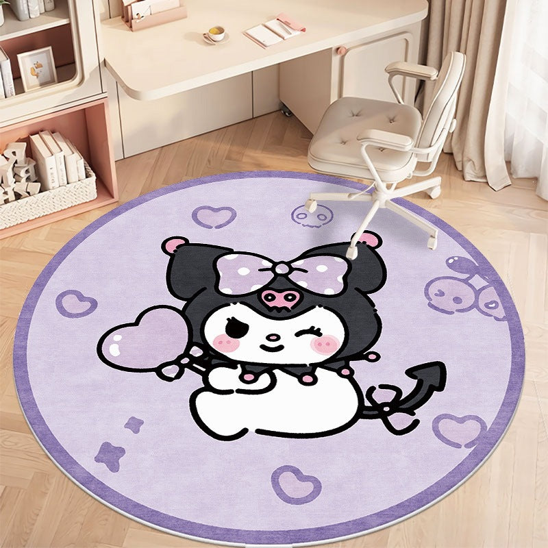 Cute kuromi round rug for living room, computer chair mat for study, foot pad for dressing table in cloakroom, bedside blanket for bedroom