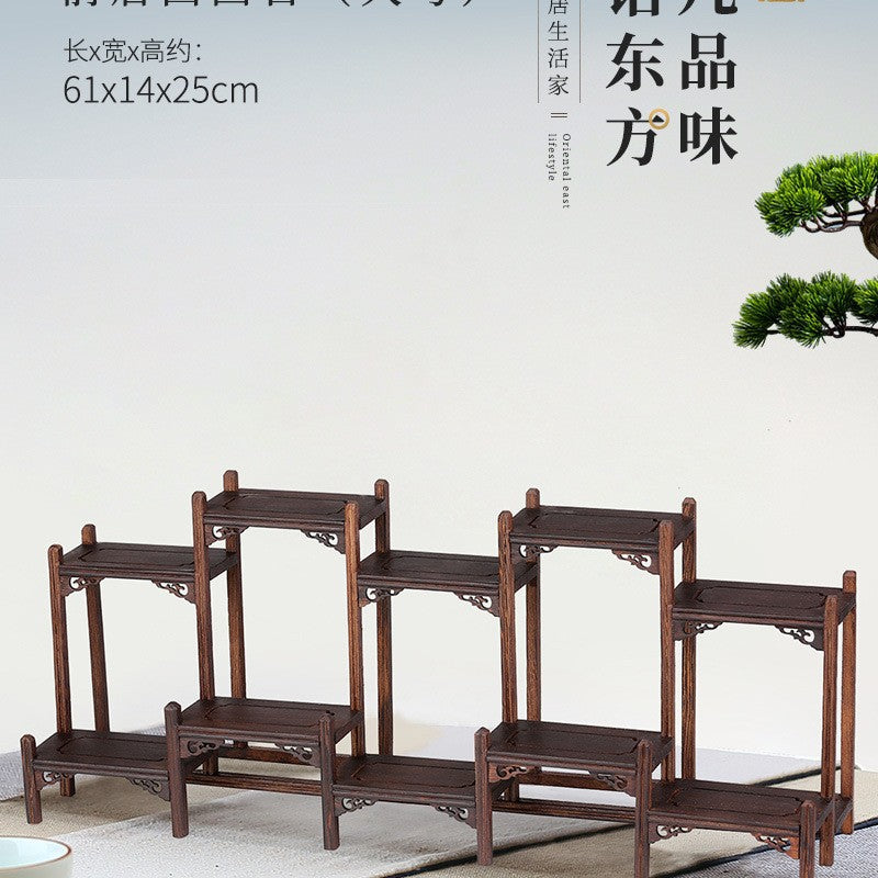 Solid wood teacup rack Chinese Bogu rack storage box table rack Pu'er teapot stove tea set accessories