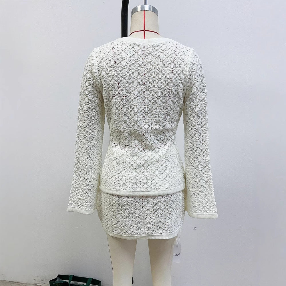 <vip客户>European and american style sexy women's hollow-out see-through knitted mini skirt two-piece set</vip客户>
