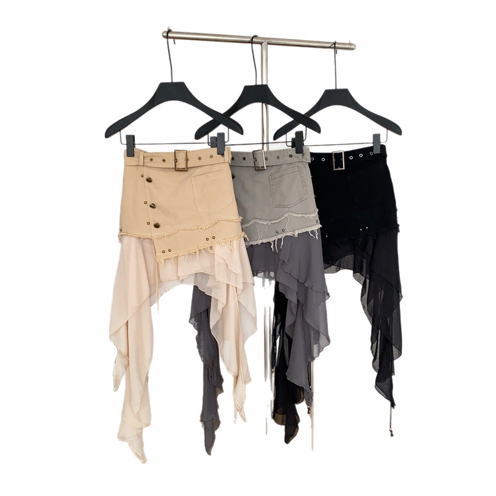 Retropatchworkasymmetrical a-line ribbon skirt for women summerk-stylehigh waistslimming looksexy style holiday short skirt