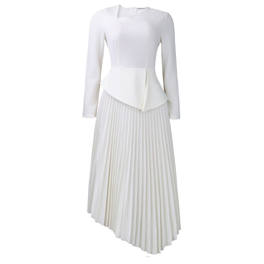 D617 european and american cross-border women's clothing  spring new arrival: elegant asymmetrical neck high-waisted midi dress for export