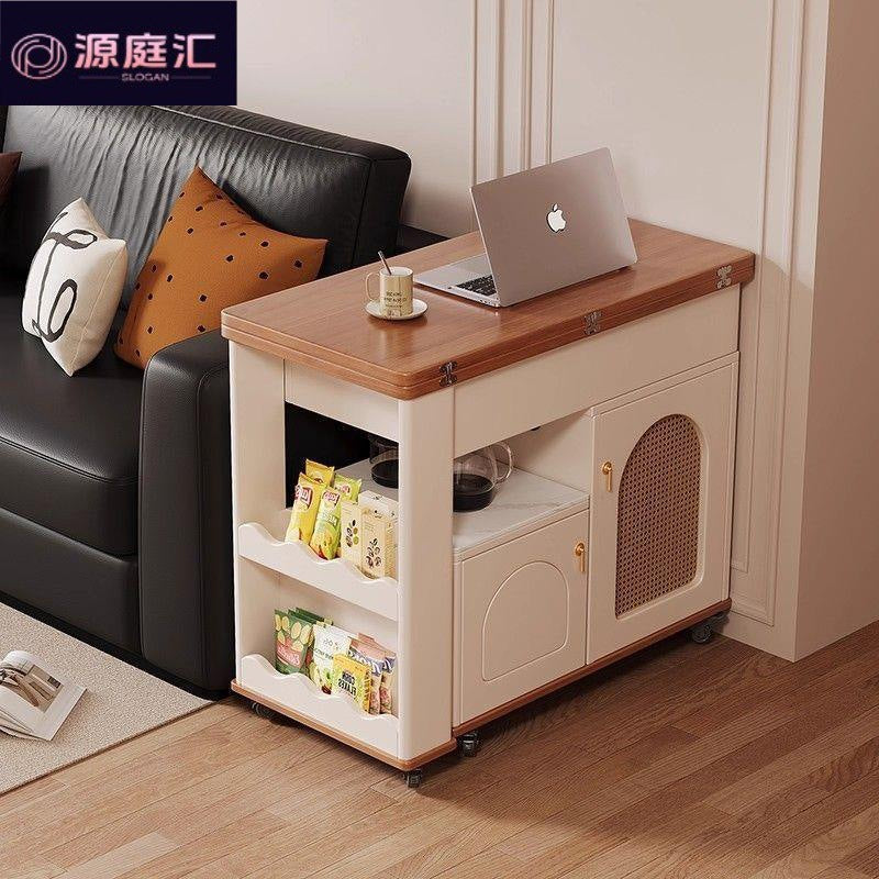 Movable tea table tea cart multi-function 360-degree rotate with water kettle small household telescopic foldable tea table