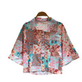 Korean style commute chic color block breathable printed shirt - women's short sleeve casual loose fit cardigan top - elegant summer