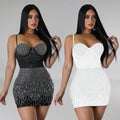 C6368 cross-border   fashion women's mesh rhinestone sleeveless camisole mini dress