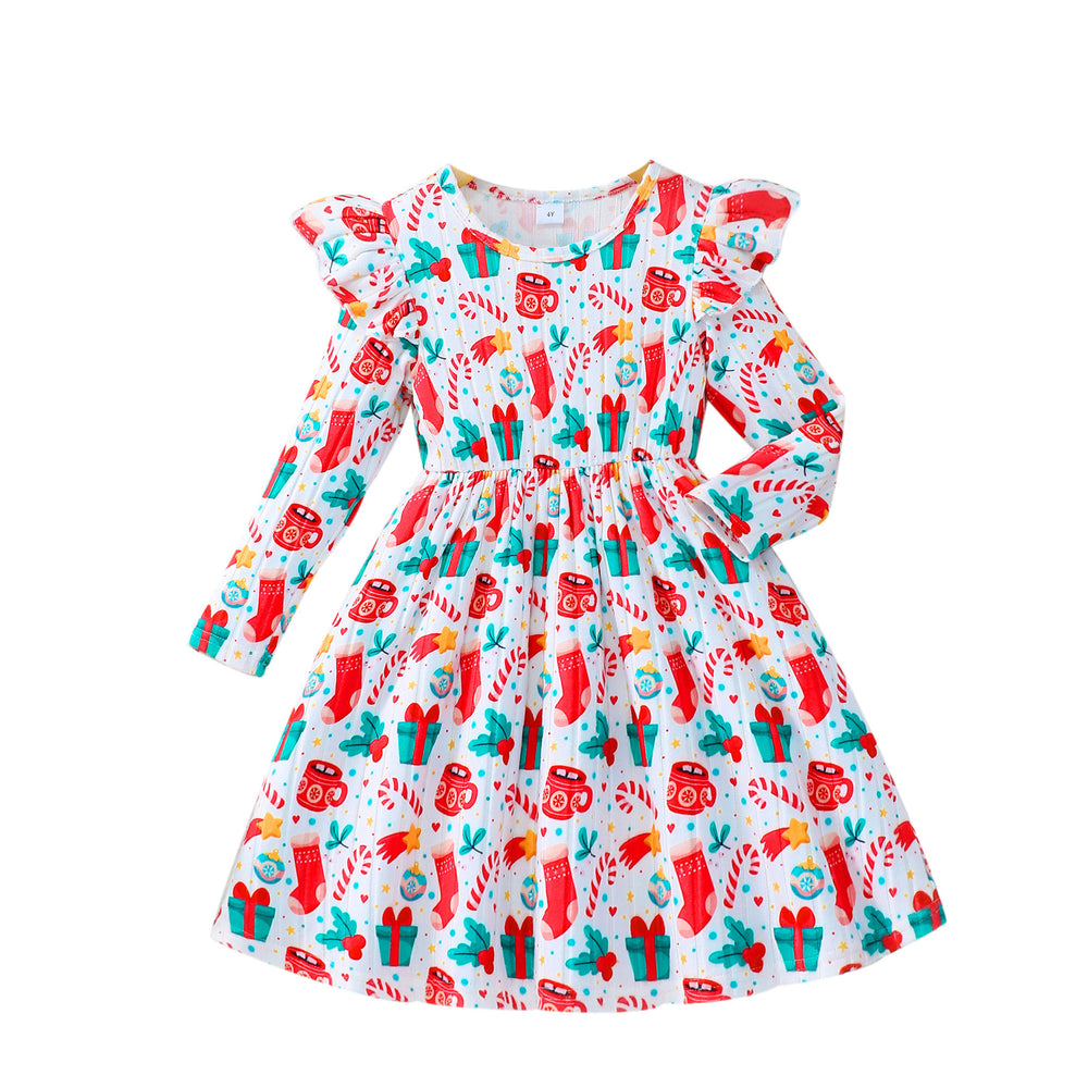 Girls' dress for toddlers and young children, all-over print long sleeve dress