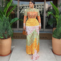 Fashion style cross-border printing elegant women's clothing work clothing waist bag hip skirt high collar long sleevespatchwork slightly see-through dress trendy