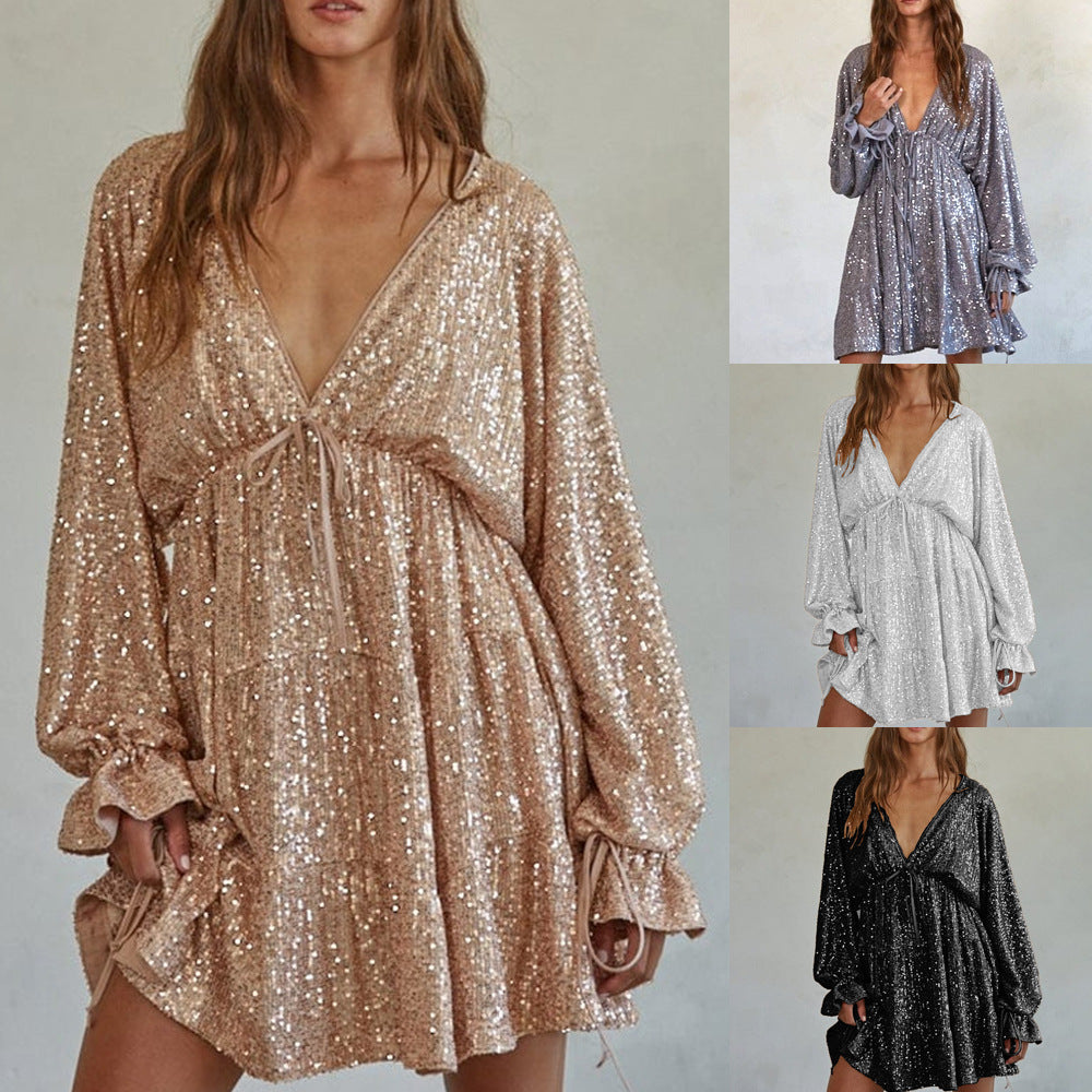 new arrival strap v-neck sequin skirt sexy hot girl skirt drapedclassydress women's summerclassy sense