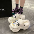 Fleece-lined cotton clogs for women, autumn and winter inner lining, 2024 new style, outer wear, height-increasing thick sole, furry cotton slippers for winter