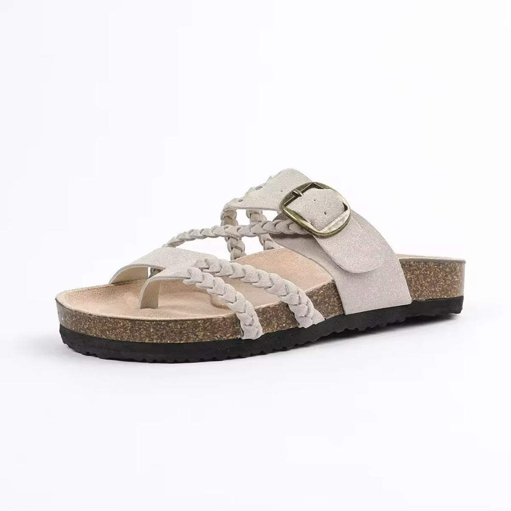 Exportplus sizesoft bottom slippers women's outer wear open toe retro belt new arrival beach slippers toe flip-flops wholesale