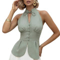 Amazon european style urban minimalist button-down stand collar sleeveless vest shirt - women's new summer slimming top