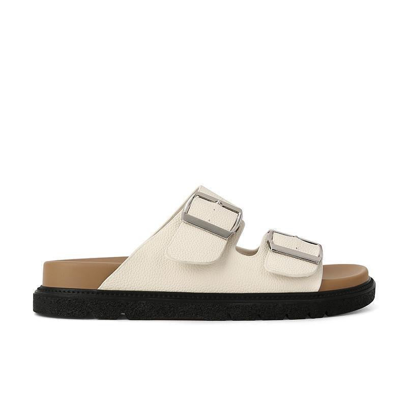 2024 new korean style chunky platform birkenstock-style sandals - women's fashionable square buckle double strap non-slip thong sandals for outdoor wear