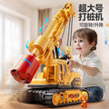 Kids large pile driver excavator engineering vehicle rotate adjustable artificial drilling machine light music boy toy
