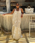 European and american cross-border women's fashion:  new arrivals - sexy and chic floral maxi dress with halter neck and tiered design