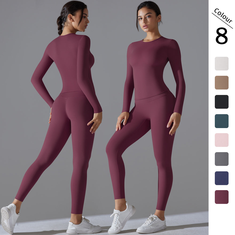 New solid color double-sided brushed high-stretch high-waisted tight butt-lifting workout yoga set running fitness set for women