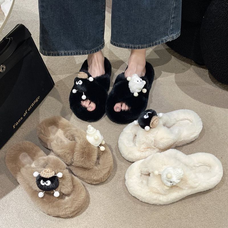 Thick sole furry slippers non-slip cartoon cute briquettes outwearstuffed velvet cotton shoes for women autumn winternew arrivaleasiest for match
