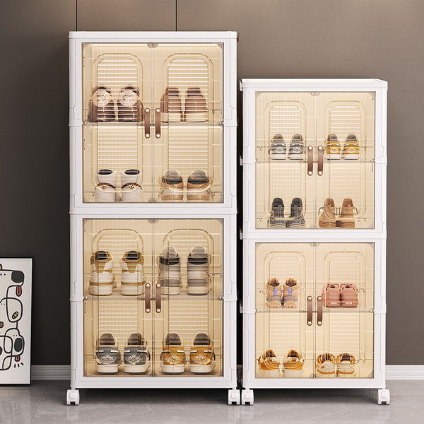 Transparent foldable installation-free storage cabinet removable with wheels large capacity light luxury dustproof double door shoe cabinet