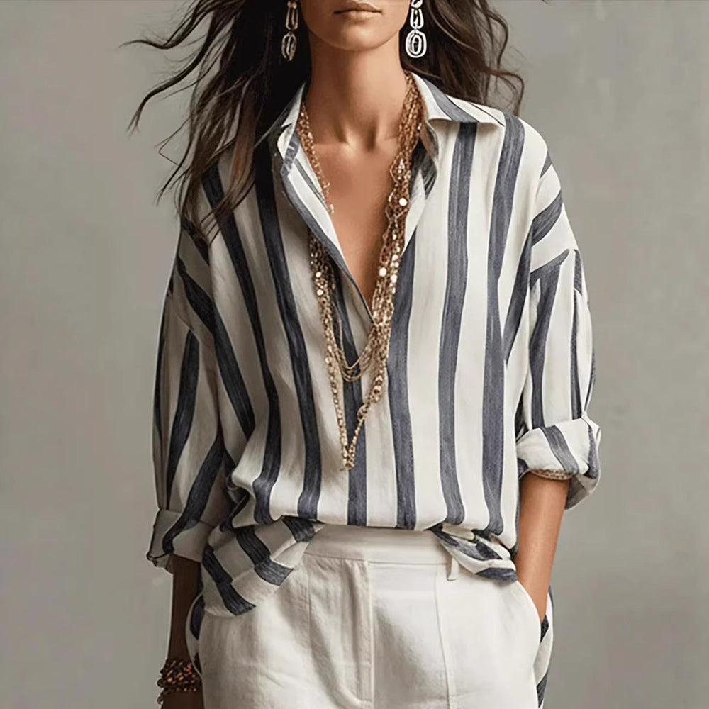 Amazon new striped long-sleeve button-down shirt - regular fit, casual, everyday wear, spring/autumn top for women