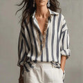 Amazon new striped long-sleeve button-down shirt - regular fit, casual, everyday wear, spring/autumn top for women