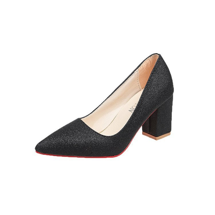 2026exportflats thick heel flats women's pure color pointed toe bean shoes k-stylefashion high heels women's manufacturer plus size