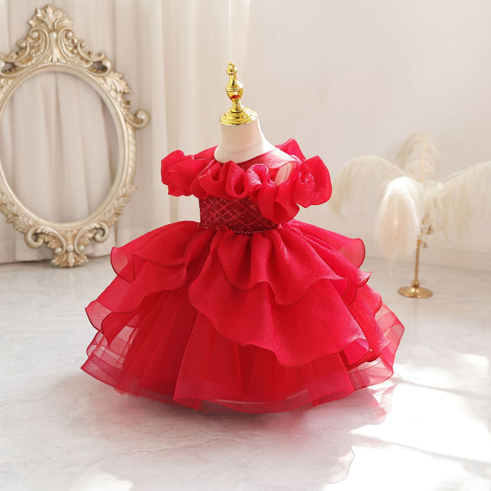 New in stock: toddler formal dress - off-the-shoulder bubble wedding dress, princess gown for baby girls, birthday dress