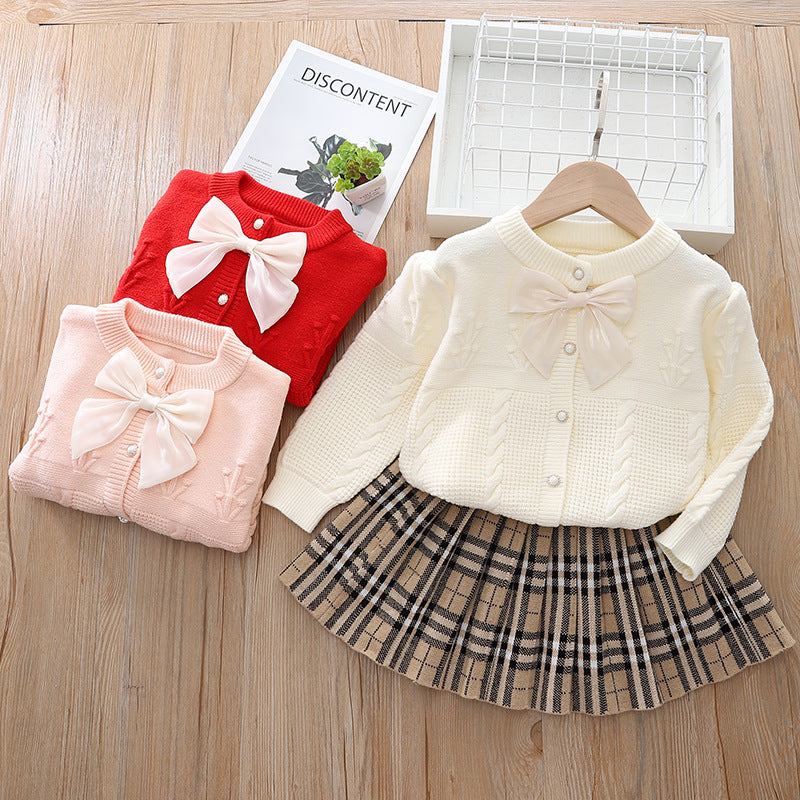 Girls' cardigan sweater set - two-piece autumn  collection - baby girl outerwear - chanel-inspired girls' outfit