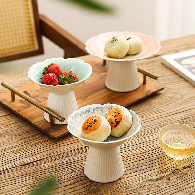 Vintage-inspired floral ceramic ice cream cup, dessert & snack plate, fruit tray - unique high-footed afternoon tea serving set