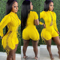 European and american cross-border women's fashion:  independent site, foreign trade, stylish, sexy, color block, solid color drawstring long sleeve jumpsuit