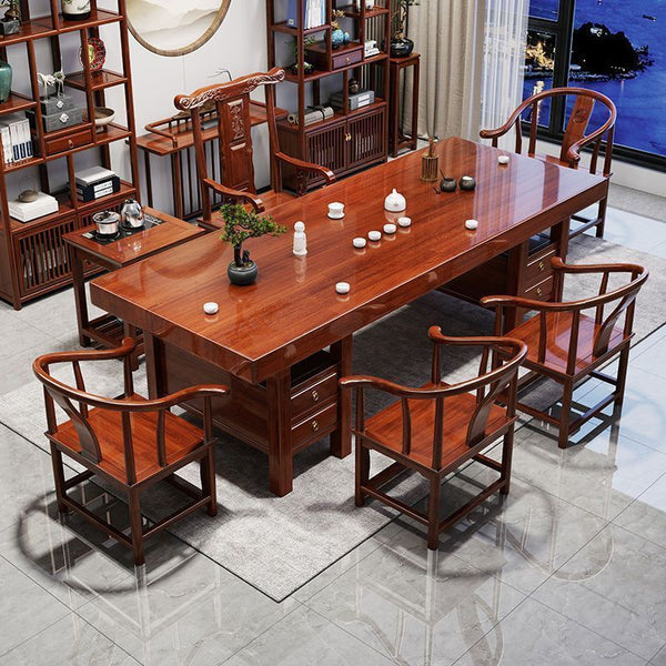 Solid wood large board pear color tea table and chair combination new Chinese kung fu zen tea brewing table office tea set
