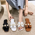 Fashionexportplus size pearl cut out flip-flops women's cross-border wear casual lightweight low-heeled square-toe sandals