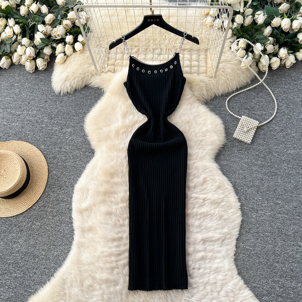 K-style chain suspender knittingdress women's autumnew arrival summer silmslimming lookelegantclassy sense waist skirt