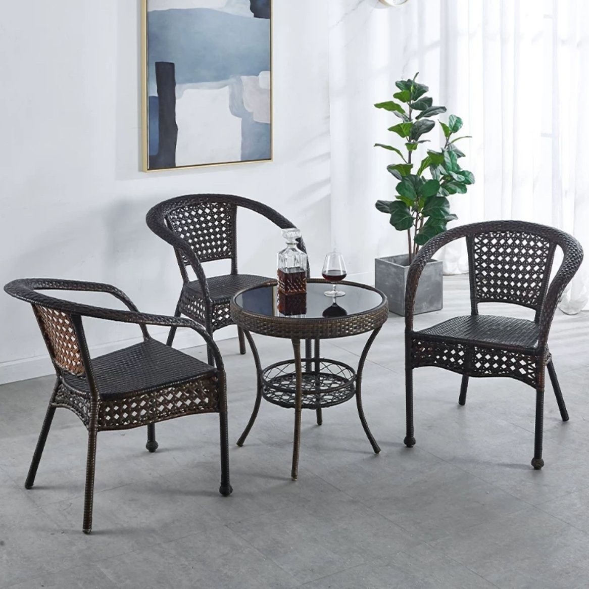 Balcony Outdoor Rattan Outdoor Tables and Chairs Small Tables and Chairs Rattan Chairs Three-piece Combination Casual Tea Table Chairs Garden Rattan Chairs