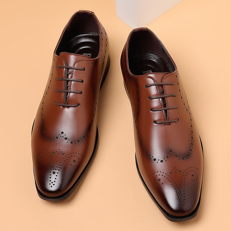 British style men's dress shoes - plus size black business formal soft sole leather shoes for summer casual wear and weddings