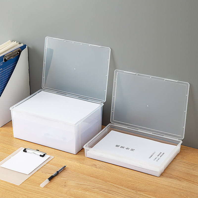 Desk a4 paper storage box plastic transparent desk finishing box square with lid dustproof desktop file storage box