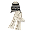 Fall and winternew arrival lazy style k-stylecontrast color suit collar stripesknitting shirttopstwo-piece sethigh waistloose pants