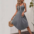 summer new arrival:  cross-border fashion casual fitted asymmetrical beach dress - solid color spaghetti strap sundress