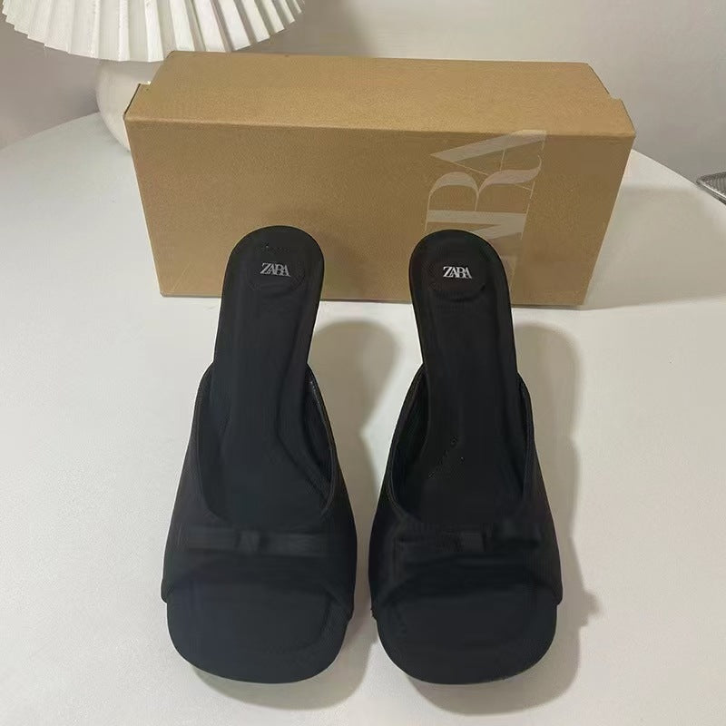 Za summer new 2024 fashion french square toe women's sandals - ankle strap bow detail open toe slingbacks