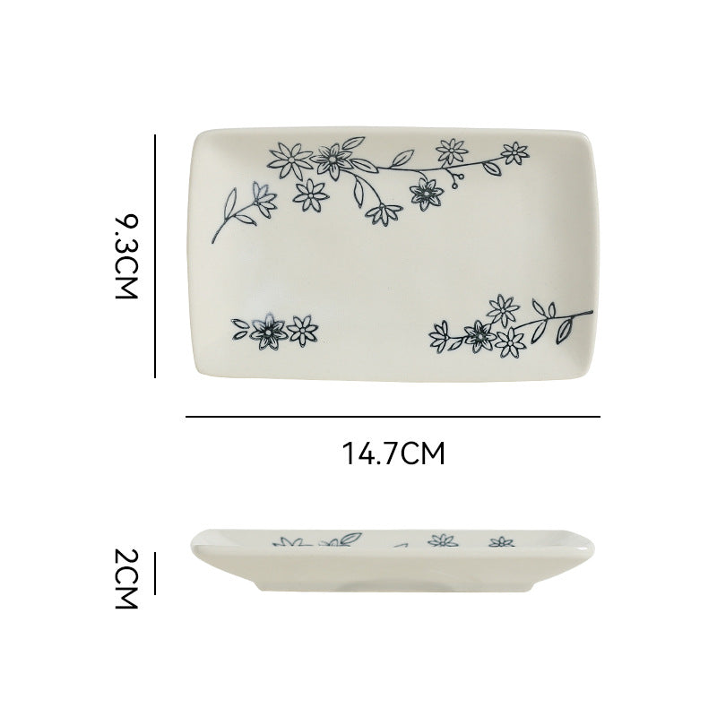 Chinoiserie underglaze ceramic seasoning dish stylish modern casual restaurant for home ceramic dish plate cooking soy sauce dish