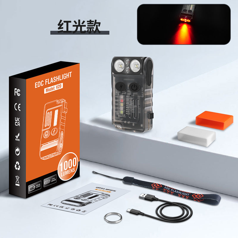 Cross-border new V20 strong light flashlight outdoor convenient 180 corner multi-function self-defense alarm keychain light