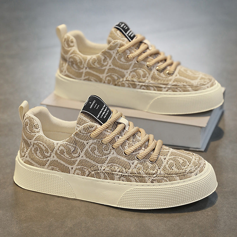 Canvas shoes men's low-top winter2025new arrivalniche style low-top printing sneakers menthick sole sports casualtrendy shoes