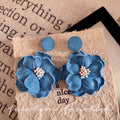 2026 spring/summer new collection: blue fabric flower earrings - french vintage, vacation-ready, statement-making, denim-inspired, and flattering