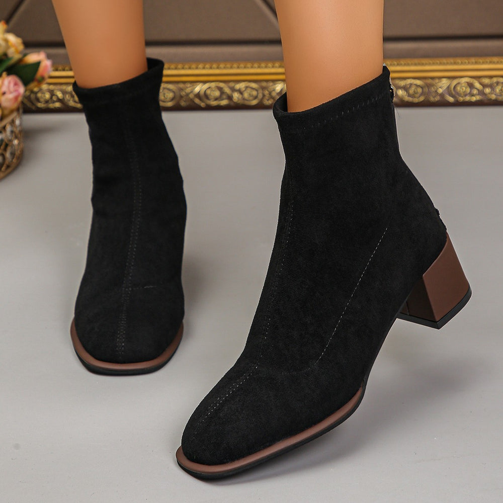 Export thick heel thin boots women's autumn winternew arrival suede square toe fashion elastic fashion boots cross-border plus size short boots
