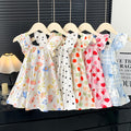 [family wear] children's cotton silk suspender dress sleeveless cake skirt summer thin flying sleeve western style floral skirt