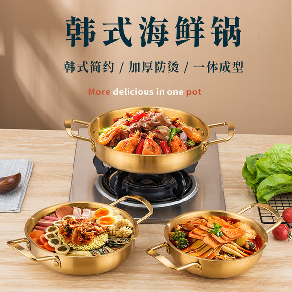 Ramen pot, three packs of Korean tableware, stainless steel pan, small cooking pot, army hot pot Sukiki pot, seafood pot.