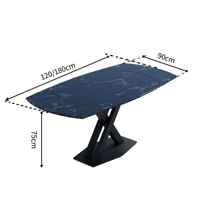 Customizable sintered stone dining table - italian style, perfect for small spaces, light luxury, high-end, minimalist modern design with cross-legged carbon steel frame
