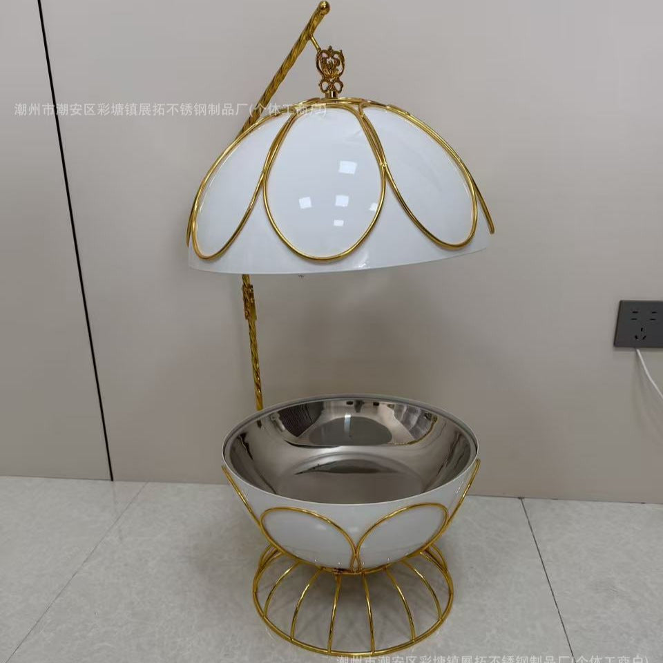White stainless steel globe buffet warmer - creative hanging lid buffet stove - hotel-style hot pot warmer