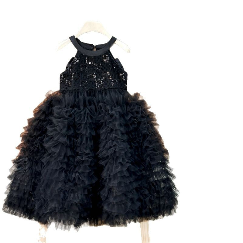Girls' dress  summer high-end bowknot open-back tiered cake dress birthday gown