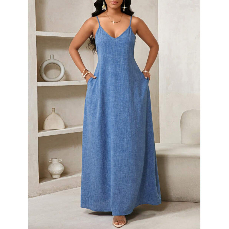 Amazon european and american bohemian style backless loose dress women's  summer new simple skirt